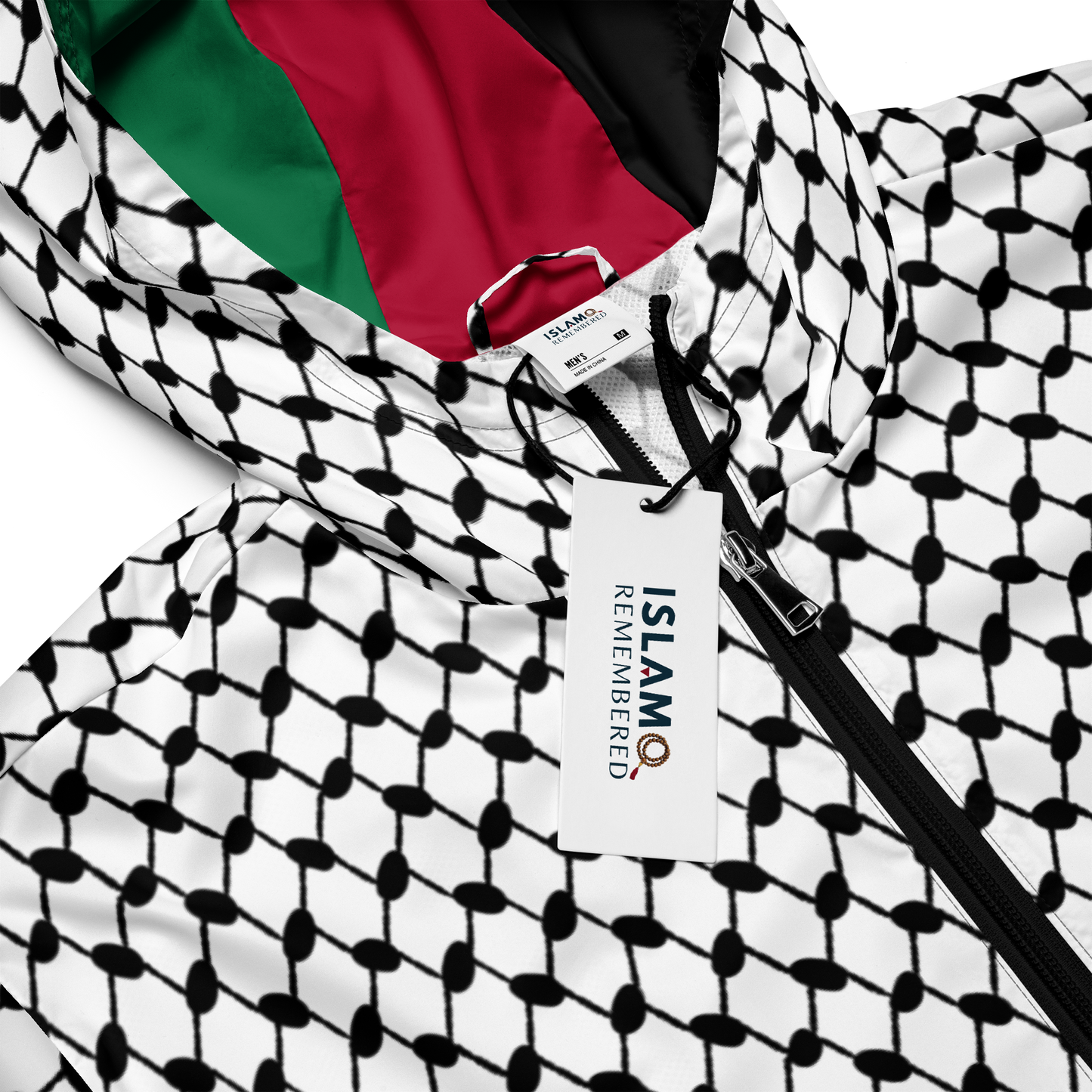 MEN’s Windbreaker Jacket - KUFIYAH WHITE - Black/Green/Red (Inner Lining)