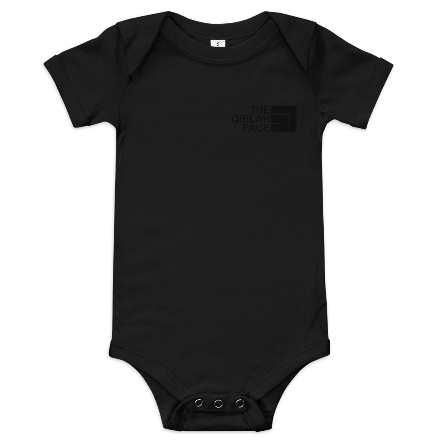 BABY One Piece - THE QIBLAH FACE (Small Logo Front/Back) - Black