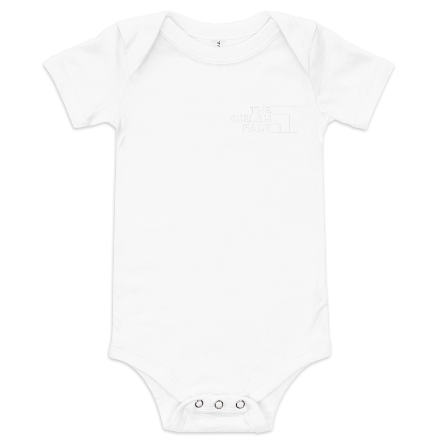 BABY One Piece - THE QIBLAH FACE (Small Logo Front/Back) - White