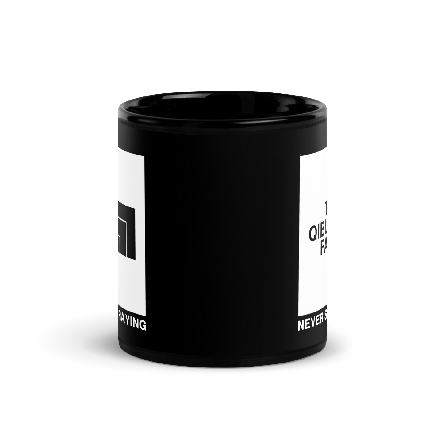 MUG Glossy Black - THE QIBLAH FACE (Never Stop Praying - Back Logo)