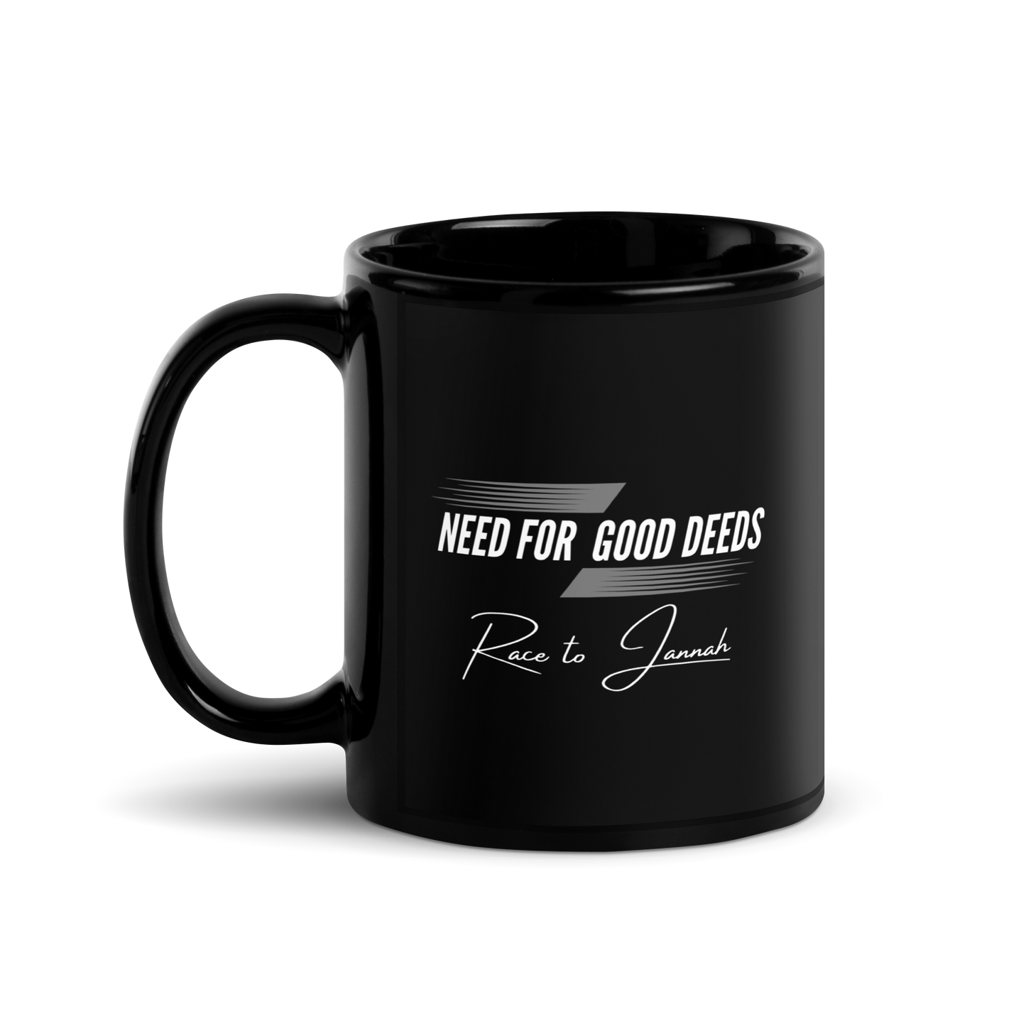 MUG Glossy Black - NEED FOR GOOD DEEDS - White/Gray