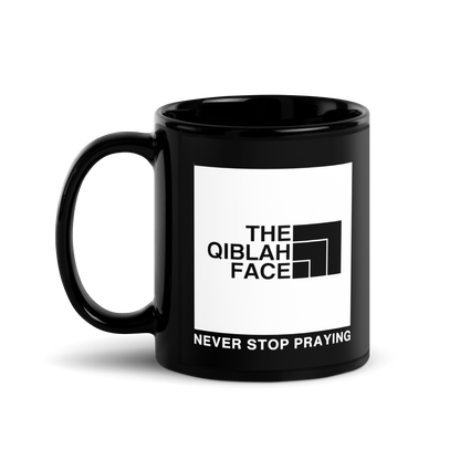 MUG Glossy Black - THE QIBLAH FACE (Never Stop Praying - Back Logo)