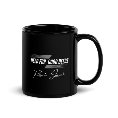 MUG Glossy Black - NEED FOR GOOD DEEDS - White/Gray