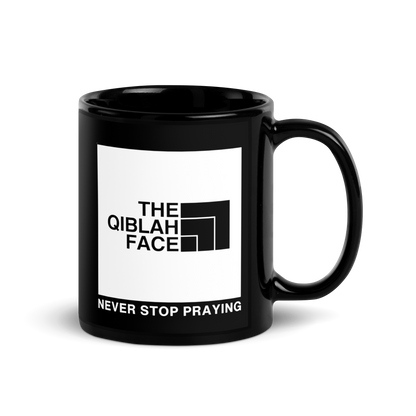 MUG Glossy Black - THE QIBLAH FACE (Never Stop Praying - Back Logo)