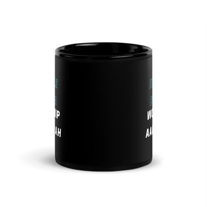 MUG Glossy Black - HUSTLE & WORSHIP - Blue/White