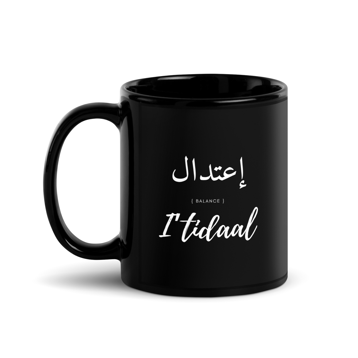 MUG Glossy Black - I'TIDAAL (BALANCE) Arabic/English - White