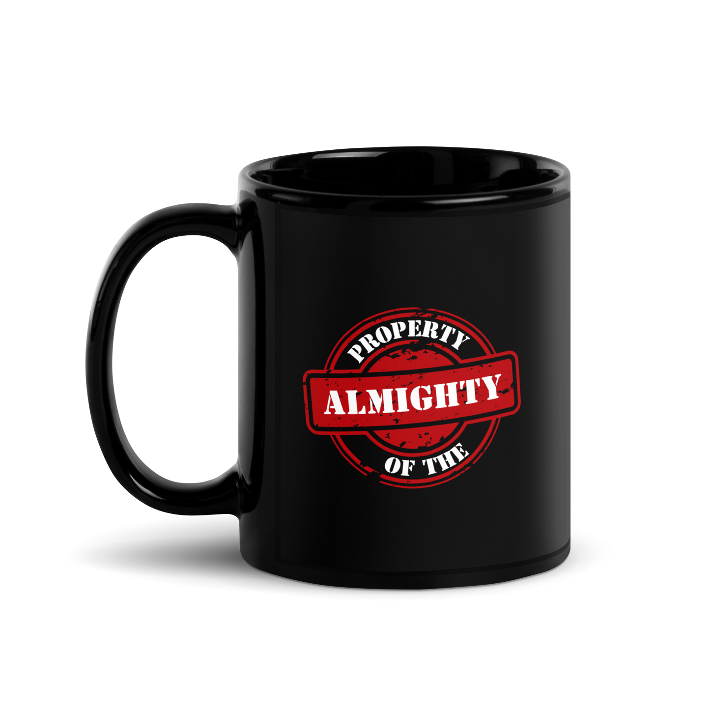 MUG Glossy Black - PROPERTY OF THE ALMIGHTY - White/Red