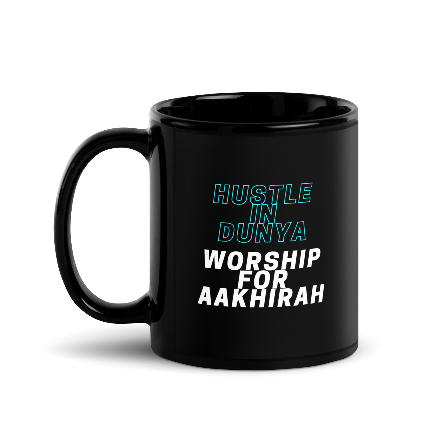 MUG Glossy Black - HUSTLE & WORSHIP - Blue/White