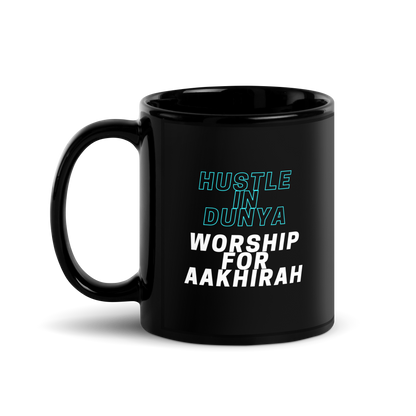 MUG Glossy Black - HUSTLE & WORSHIP - Blue/White