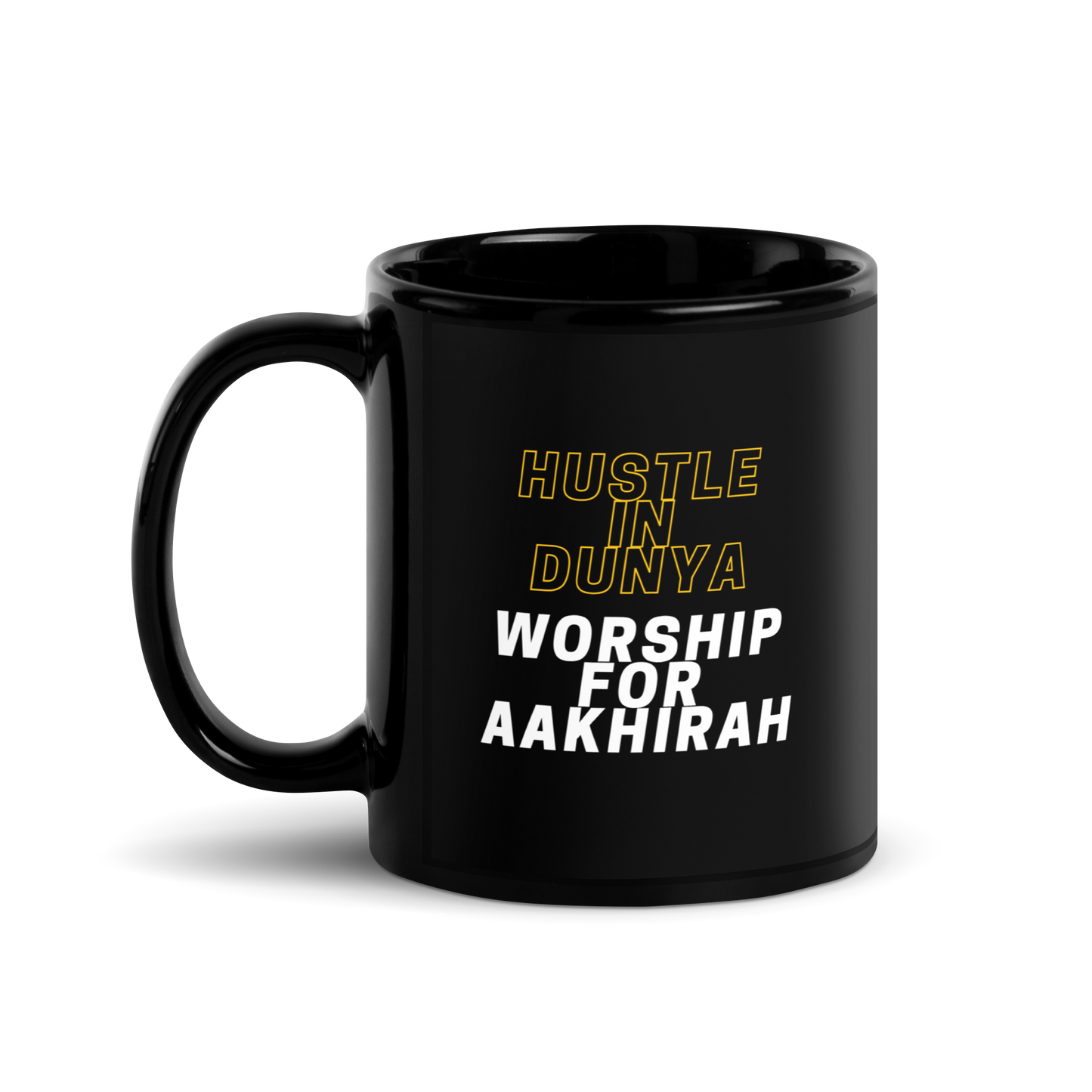 MUG Glossy Black - HUSTLE & WORSHIP - Gold/White