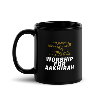 MUG Glossy Black - HUSTLE & WORSHIP - Gold/White