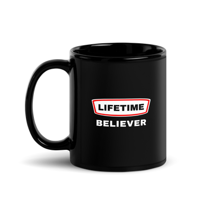 MUG Glossy Black - LIFETIME BELIEVER - White/Red