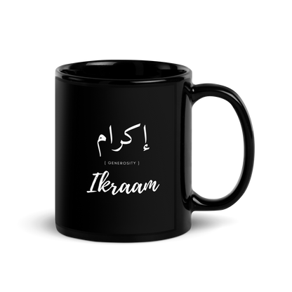 MUG Glossy Black - IKRAAM (GENEROSITY) Arabic/English - White