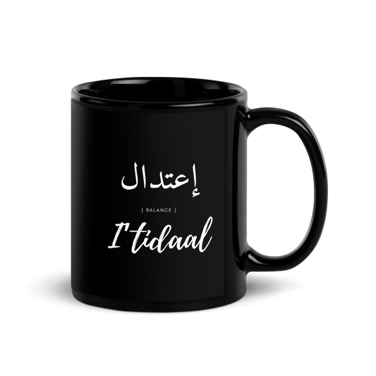 MUG Glossy Black - I'TIDAAL (BALANCE) Arabic/English - White