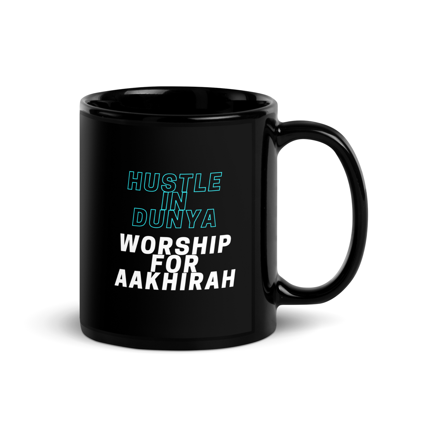 MUG Glossy Black - HUSTLE & WORSHIP - Blue/White