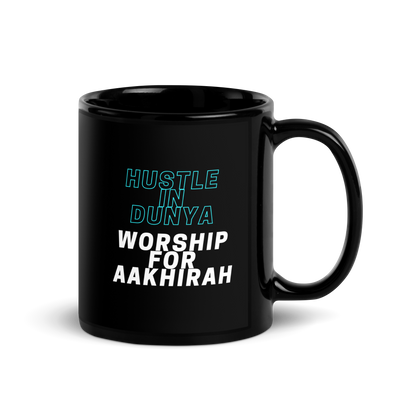 MUG Glossy Black - HUSTLE & WORSHIP - Blue/White