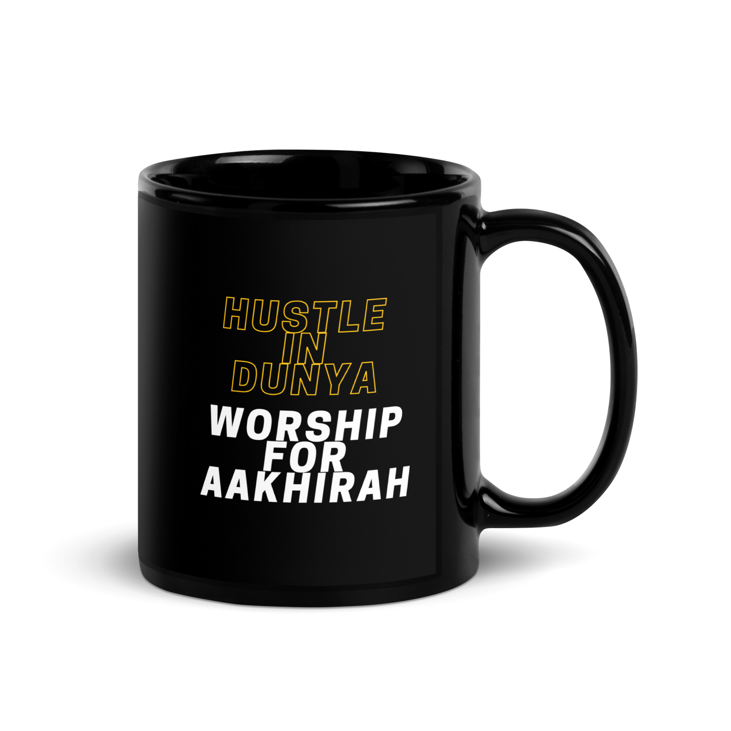 MUG Glossy Black - HUSTLE & WORSHIP - Gold/White