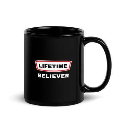 MUG Glossy Black - LIFETIME BELIEVER - White/Red