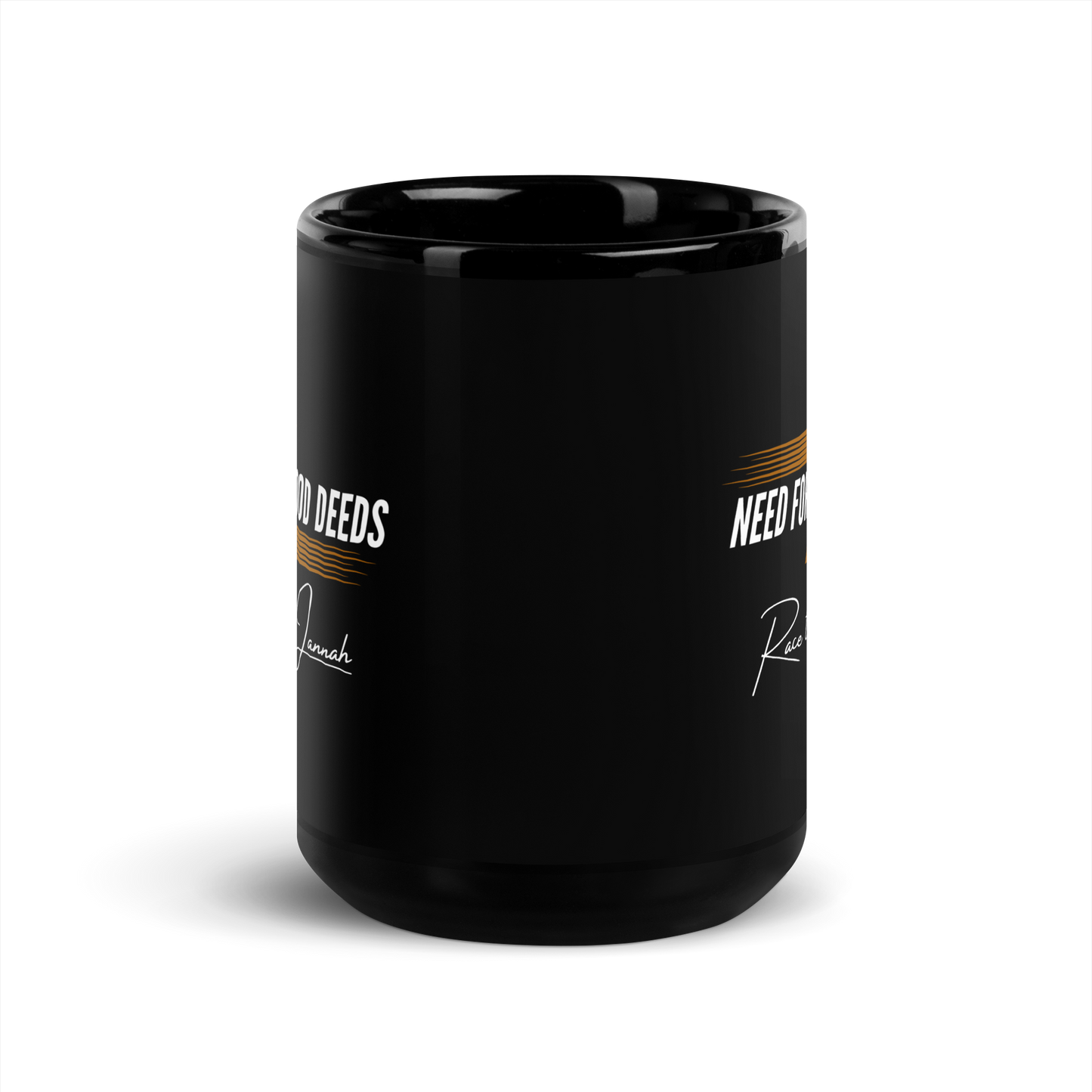 MUG Glossy Black - NEED FOR GOOD DEEDS - White/Orange