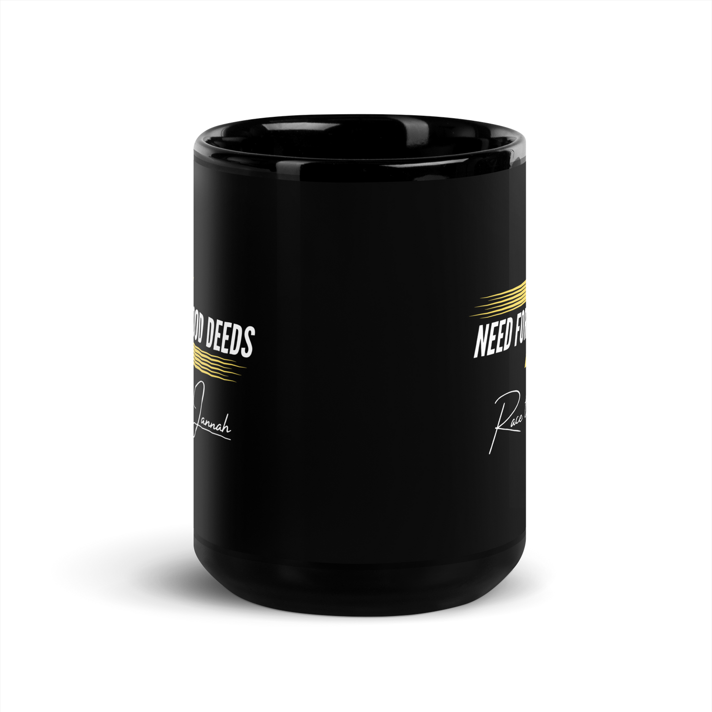 MUG Glossy Black - NEED FOR GOOD DEEDS - White/Yellow