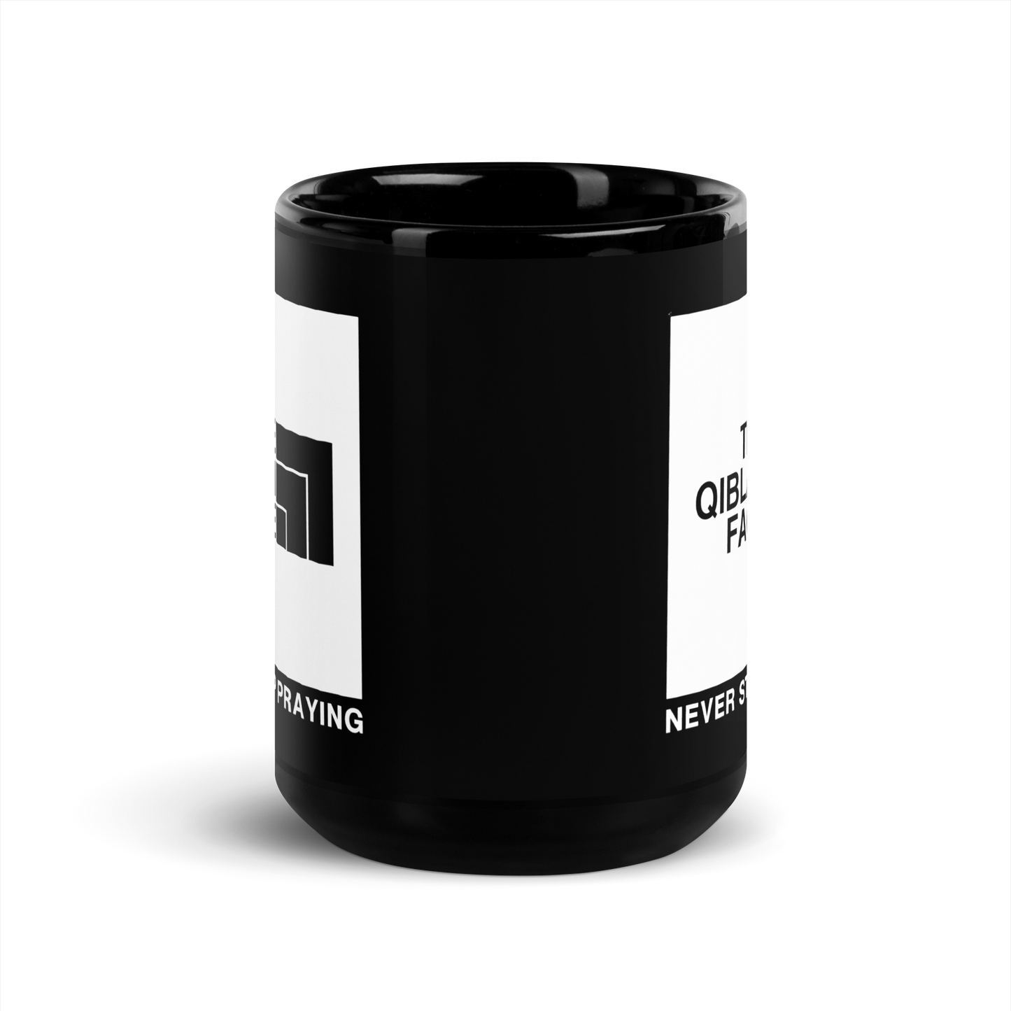 MUG Glossy Black - THE QIBLAH FACE (Never Stop Praying - Back Logo)