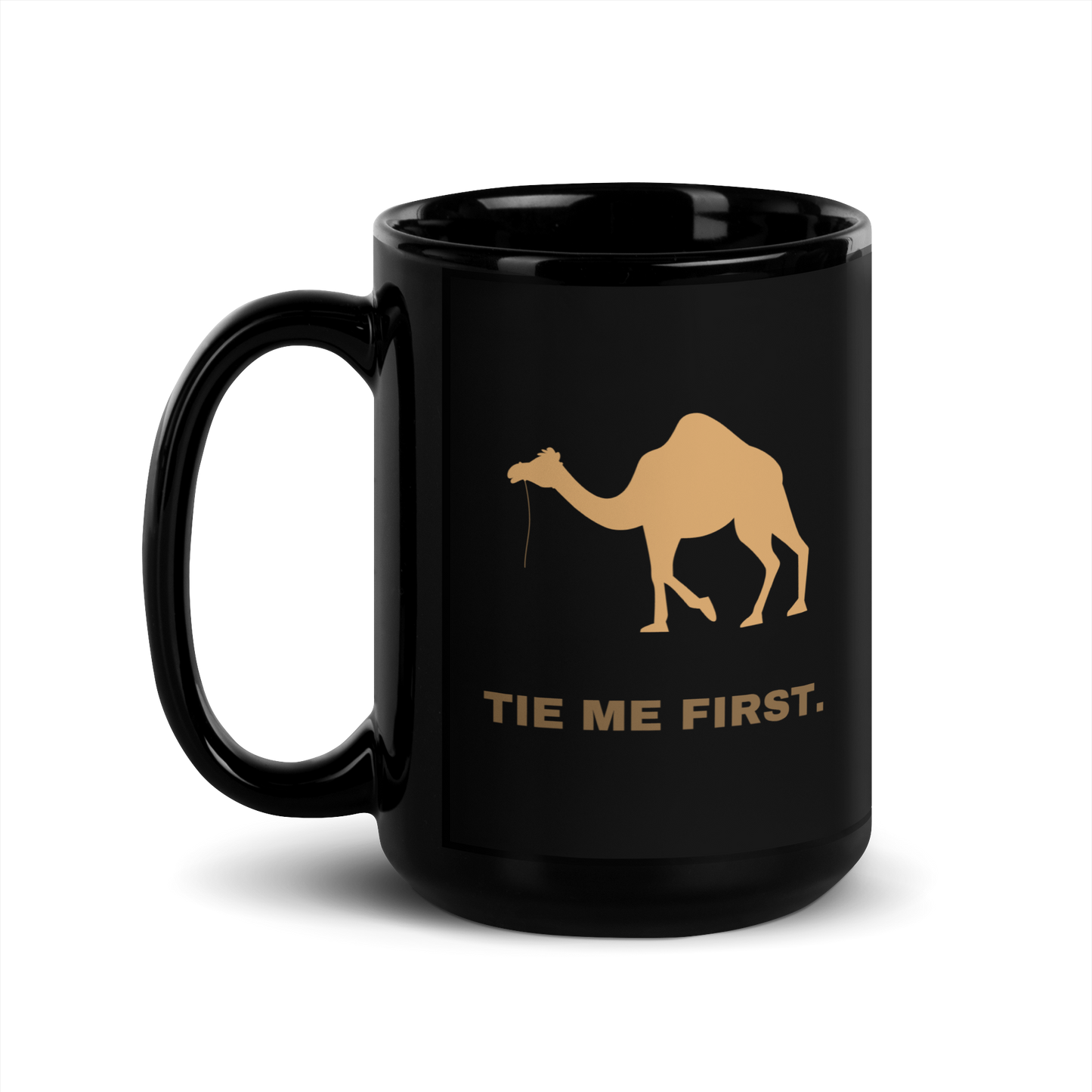 MUG Glossy Black - TIE ME FIRST - Brown