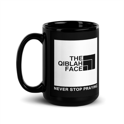 MUG Glossy Black - THE QIBLAH FACE (Never Stop Praying - Back Logo)