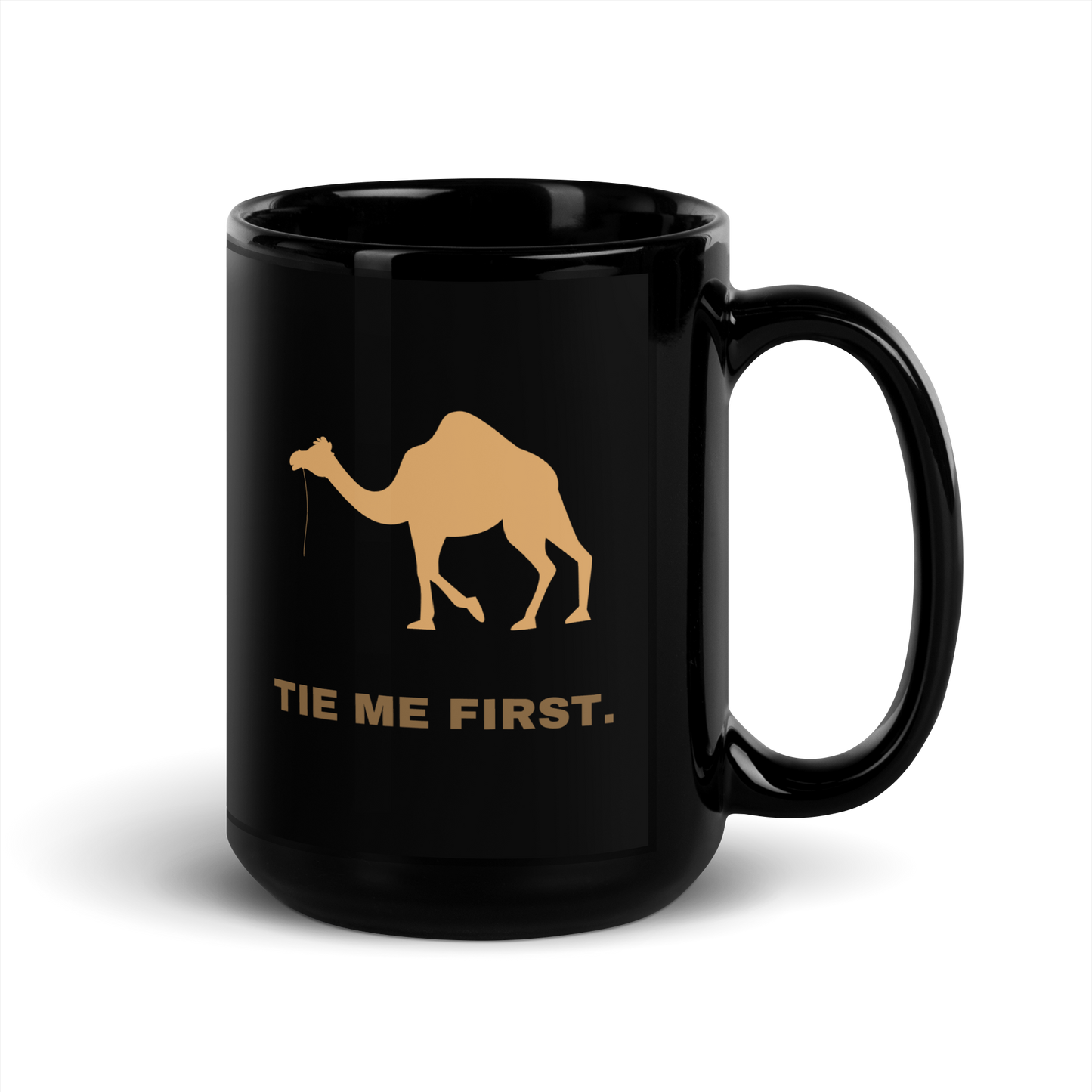 MUG Glossy Black - TIE ME FIRST - Brown