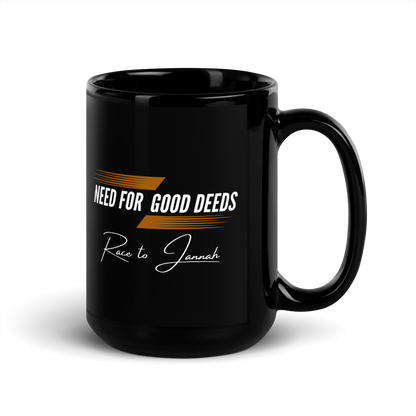 MUG Glossy Black - NEED FOR GOOD DEEDS - White/Orange