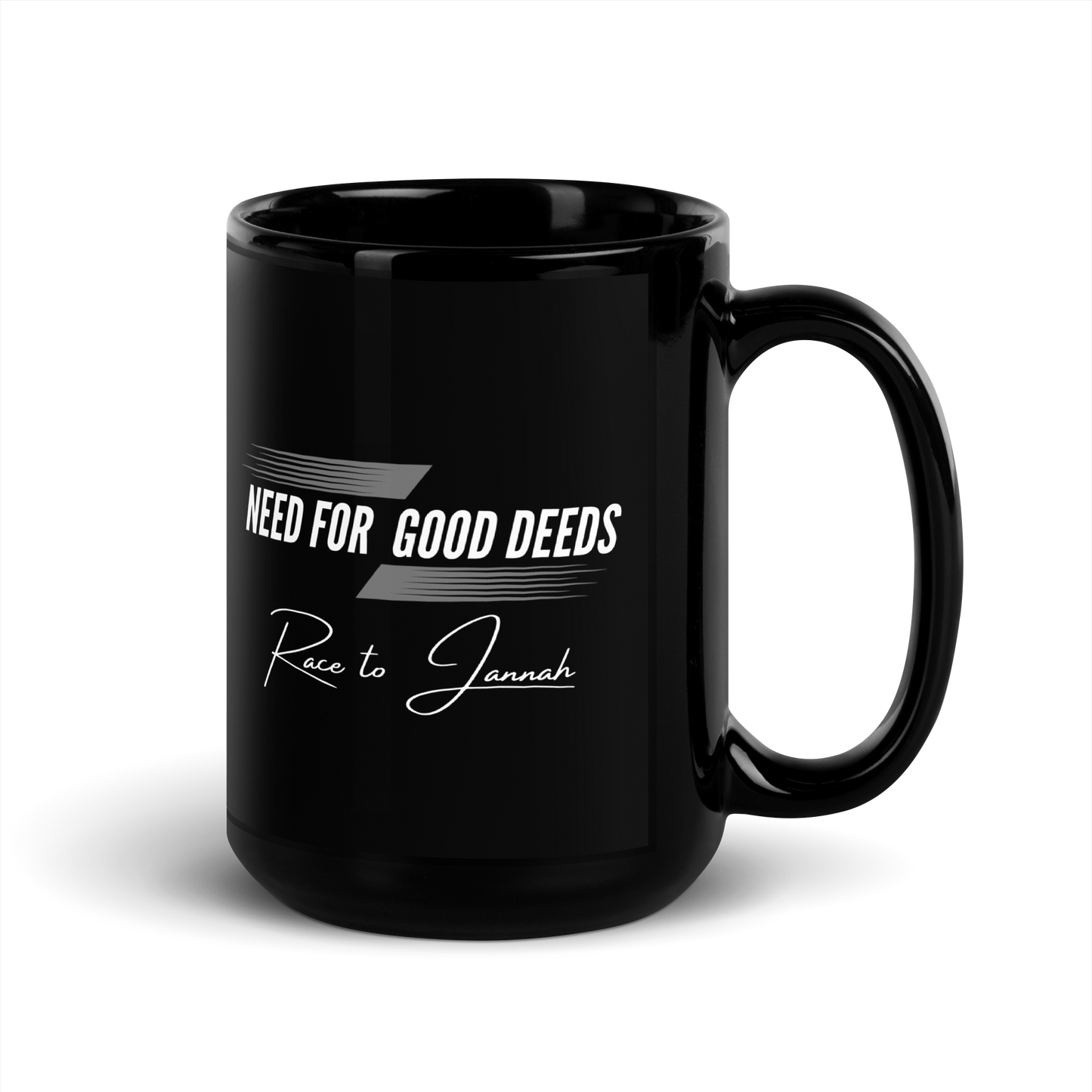 MUG Glossy Black - NEED FOR GOOD DEEDS - White/Gray