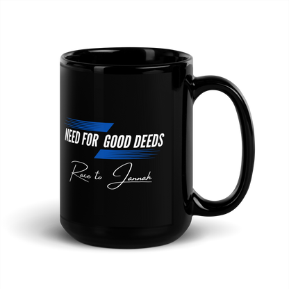 MUG Glossy Black - NEED FOR GOOD DEEDS - White/Blue