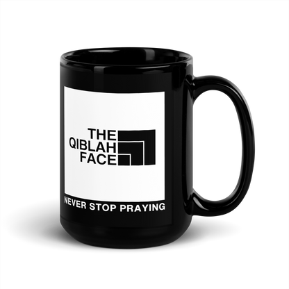 MUG Glossy Black - THE QIBLAH FACE (Never Stop Praying - Back Logo)