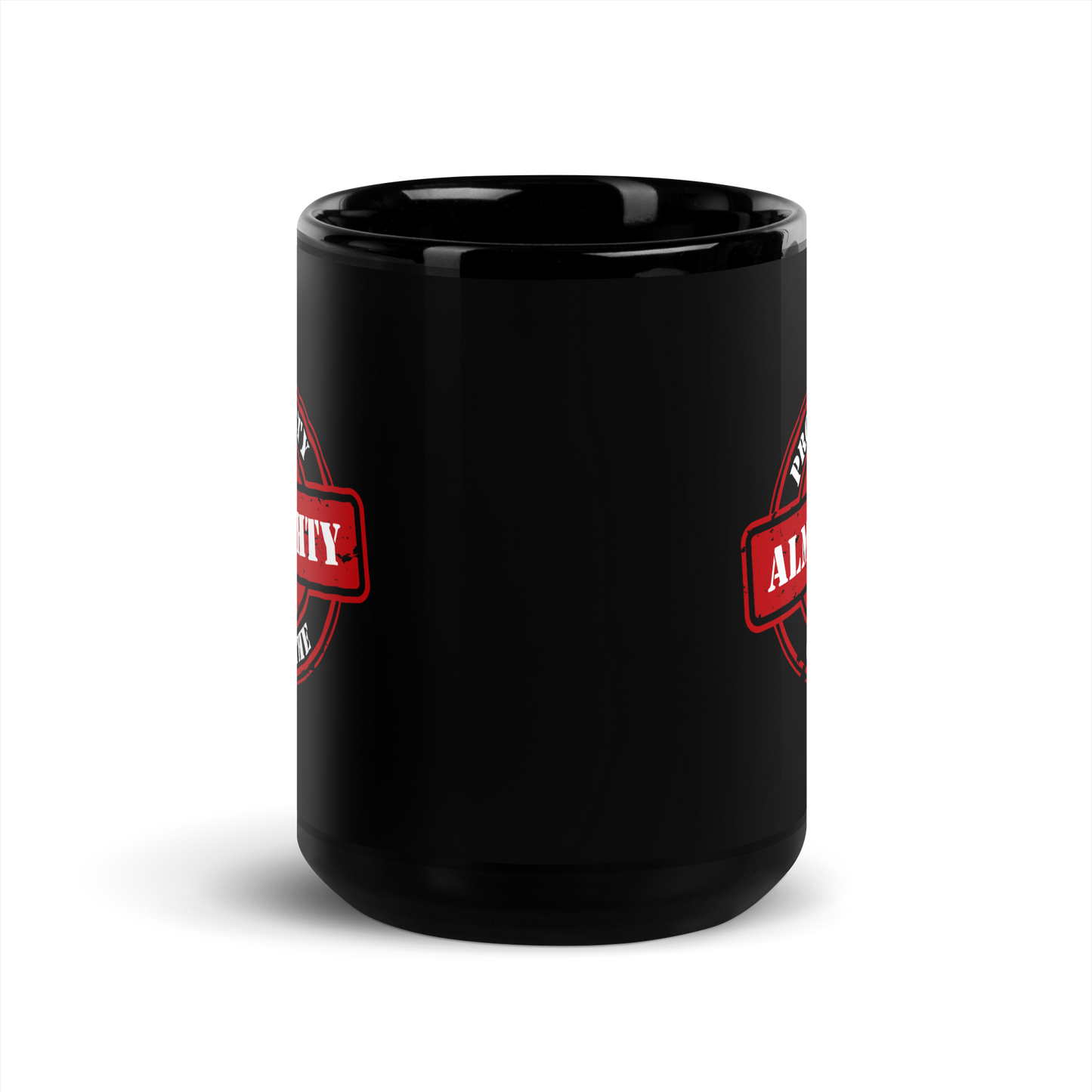 MUG Glossy Black - PROPERTY OF THE ALMIGHTY - White/Red