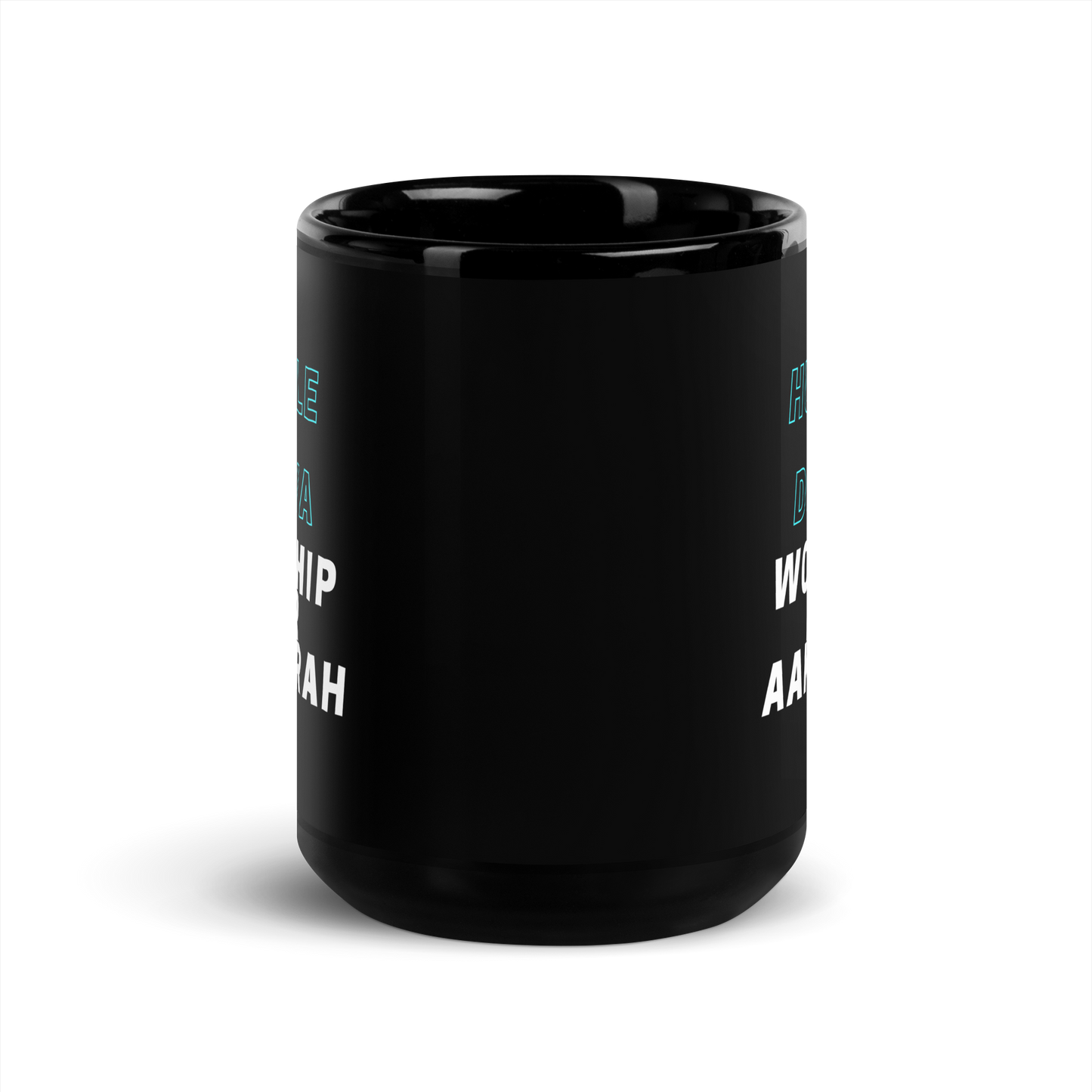 MUG Glossy Black - HUSTLE & WORSHIP - Blue/White