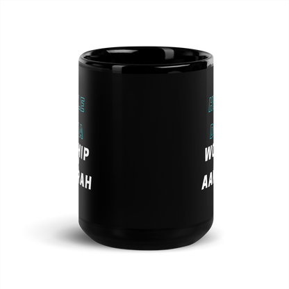 MUG Glossy Black - HUSTLE & WORSHIP - Blue/White