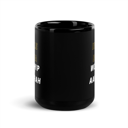 MUG Glossy Black - HUSTLE & WORSHIP - Gold/White