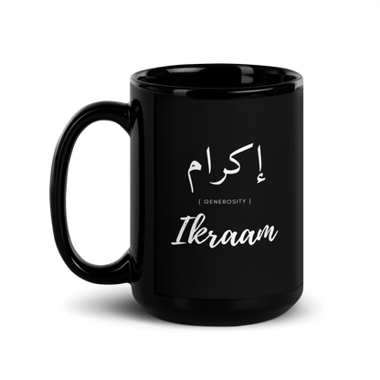 MUG Glossy Black - IKRAAM (GENEROSITY) Arabic/English - White