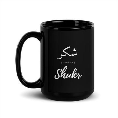 MUG Glossy Black - SHUKR (GRATEFUL) Arabic/English - White