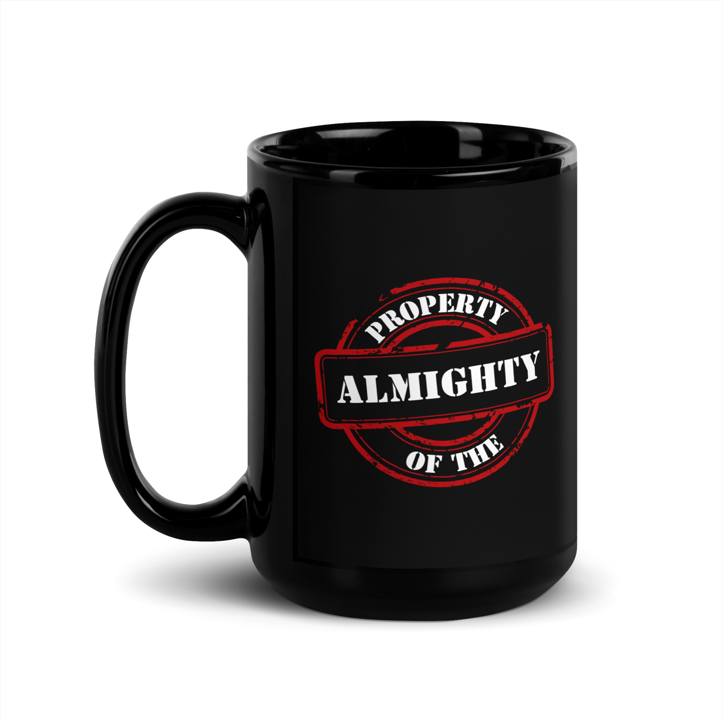 MUG Glossy Black - PROPERTY OF THE ALMIGHTY - White