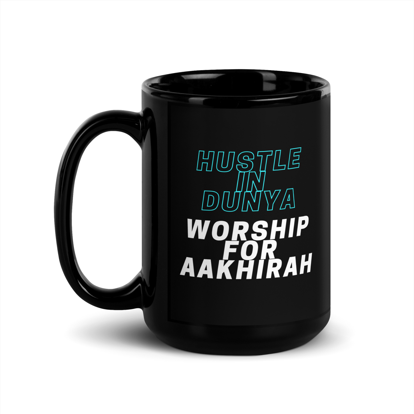 MUG Glossy Black - HUSTLE & WORSHIP - Blue/White