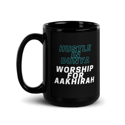 MUG Glossy Black - HUSTLE & WORSHIP - Blue/White