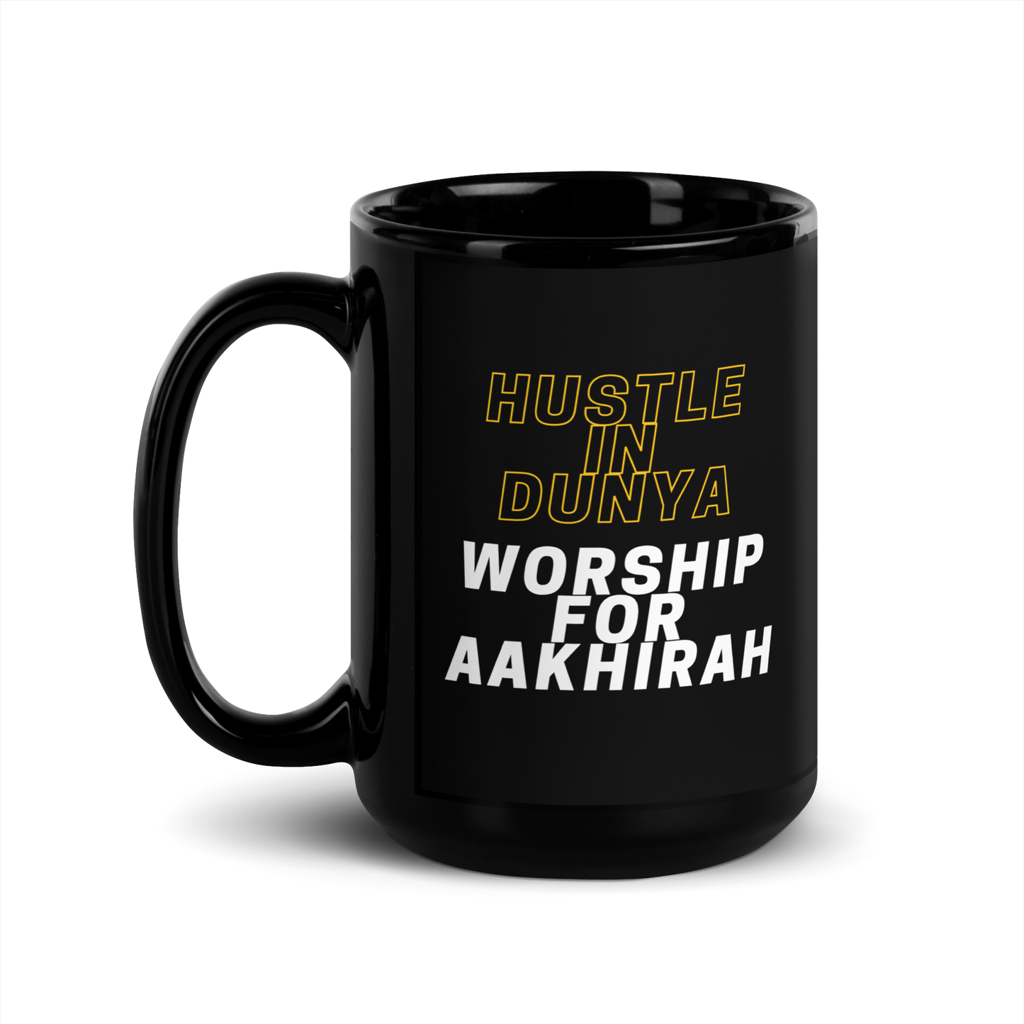 MUG Glossy Black - HUSTLE & WORSHIP - Gold/White