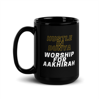 MUG Glossy Black - HUSTLE & WORSHIP - Gold/White