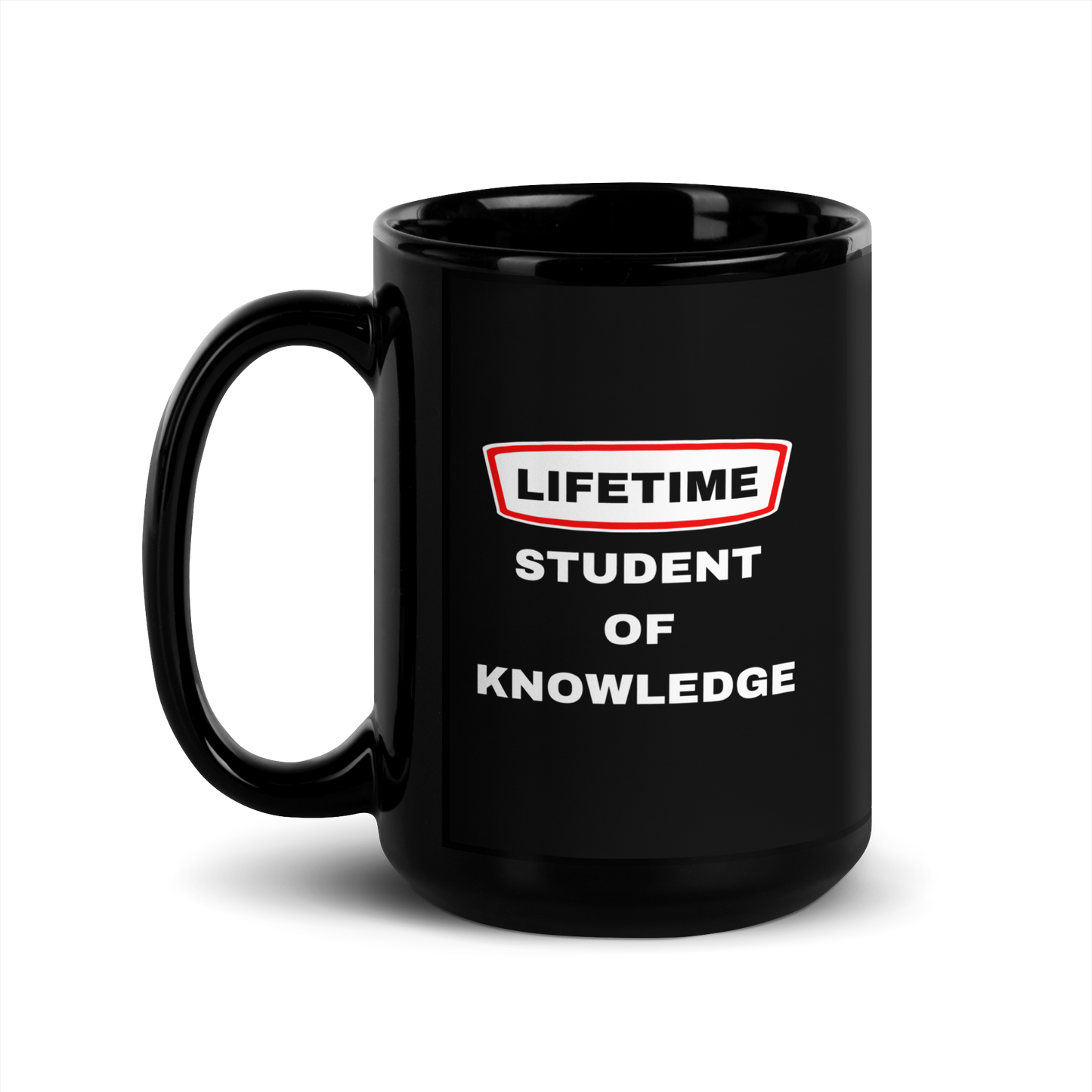 MUG Glossy Black - LIFETIME STUDENT - White/Red