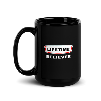 MUG Glossy Black - LIFETIME BELIEVER - White/Red