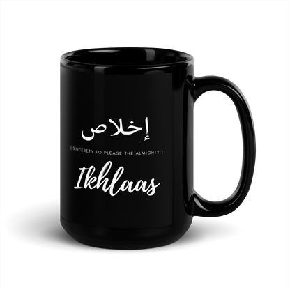 MUG Glossy Black - IKHLAAS (SINCERETY) Arabic/English - White