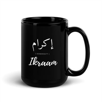 MUG Glossy Black - IKRAAM (GENEROSITY) Arabic/English - White