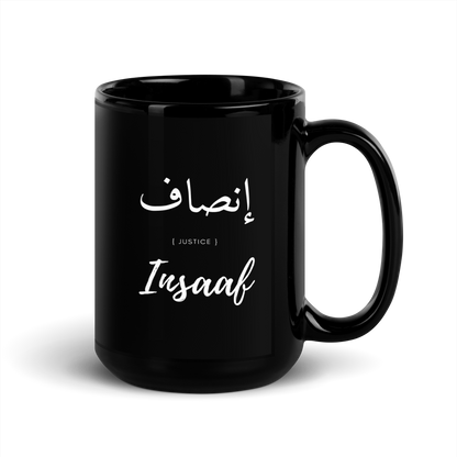 MUG Glossy Black - INSAAF (JUSTICE) Arabic/English - White