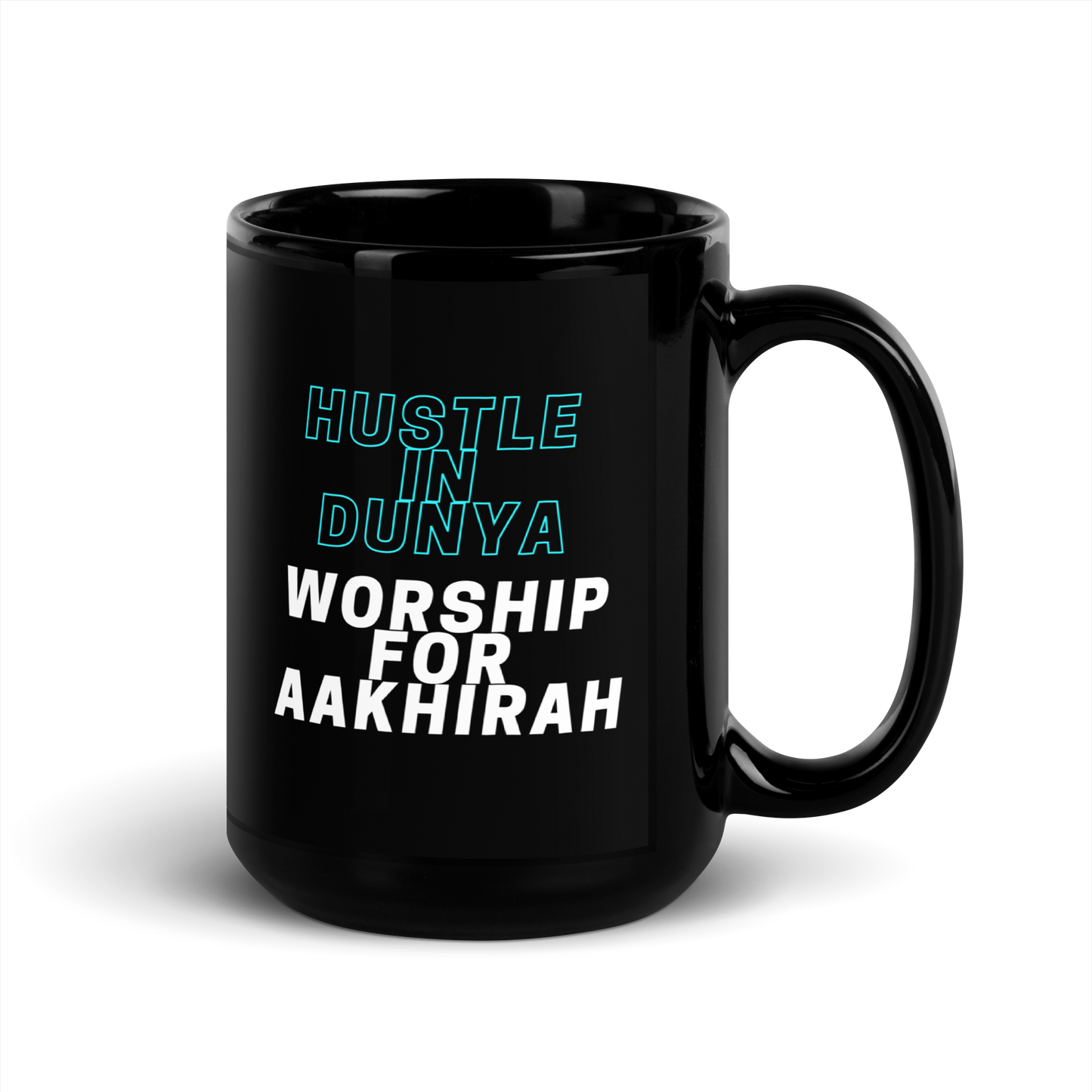 MUG Glossy Black - HUSTLE & WORSHIP - Blue/White