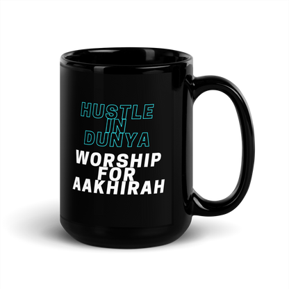 MUG Glossy Black - HUSTLE & WORSHIP - Blue/White